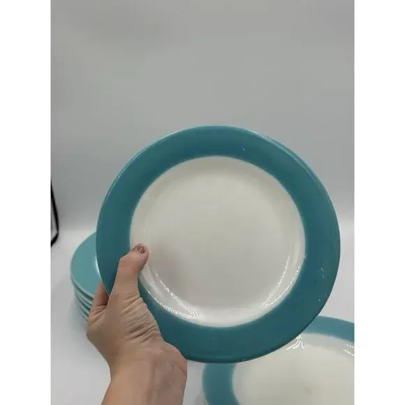 12 Pyrex Vintage Milk Glass Plates Teal Aqua Blue Dinnerware 6 Small 6 Large